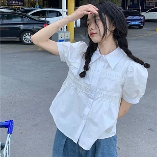 BH Summer เสื้อเชิ้ตแขนสั้นผู้หญิง แขนฟองหลวม