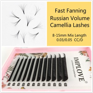 0.03/0.05 Fast Fanning Lashes ขนตาปลอม Russian Volume Camellia eyeLashes Auto Bloom Eyelash Extension Super Faux Mink  Eyelashes