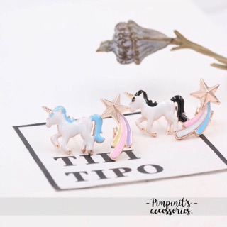 🇹🇭 พร้อมส่ง : 🦄🌟🌈 ต่างหูยูนิคอร์นและดวงดาว | Unicorn And Star Enamel Stud Earring.