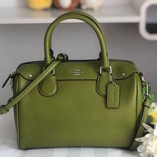 🎀 (สด-ผ่อน) หมอนมินิ สีเขียว COACH F31083 MINI BENNETT SATCHEL WITH FLORAL BUNDLE PRINT INTERIOR YELLOW GREEN/SILVER