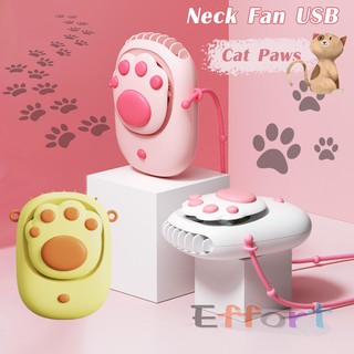 พัดลมพกพา คล้องคอ ตั้งโต๊ะ ขนาดมินิ ความแรง 3 ระดับ Neck Fan USB Cat Paws