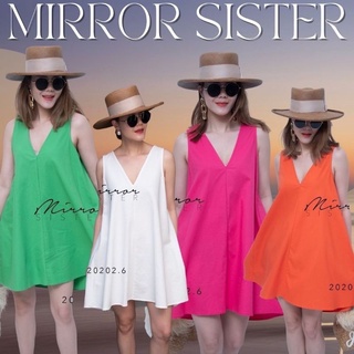 🔖ป้าย Mirrorsister 20202.6 เดรสแขนกุดคอวี สีพื้นสีสันจี๊ดใจ ดีเทลคอVลึก ชายกระโปรงทรงA