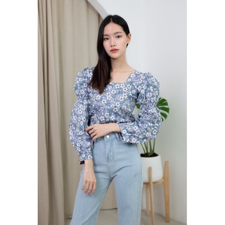 เสื้อแฟชั่นแขนยาวลายดอกน่ารักๆ  สไตล์มินิมอล cotton100%