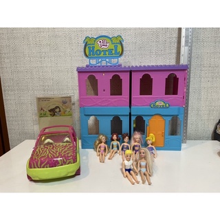 Polly pocket hotel vintage แถมตัวเล่นและรถทั้งหมดในภาพ ของแท้ สภาพ85-90%