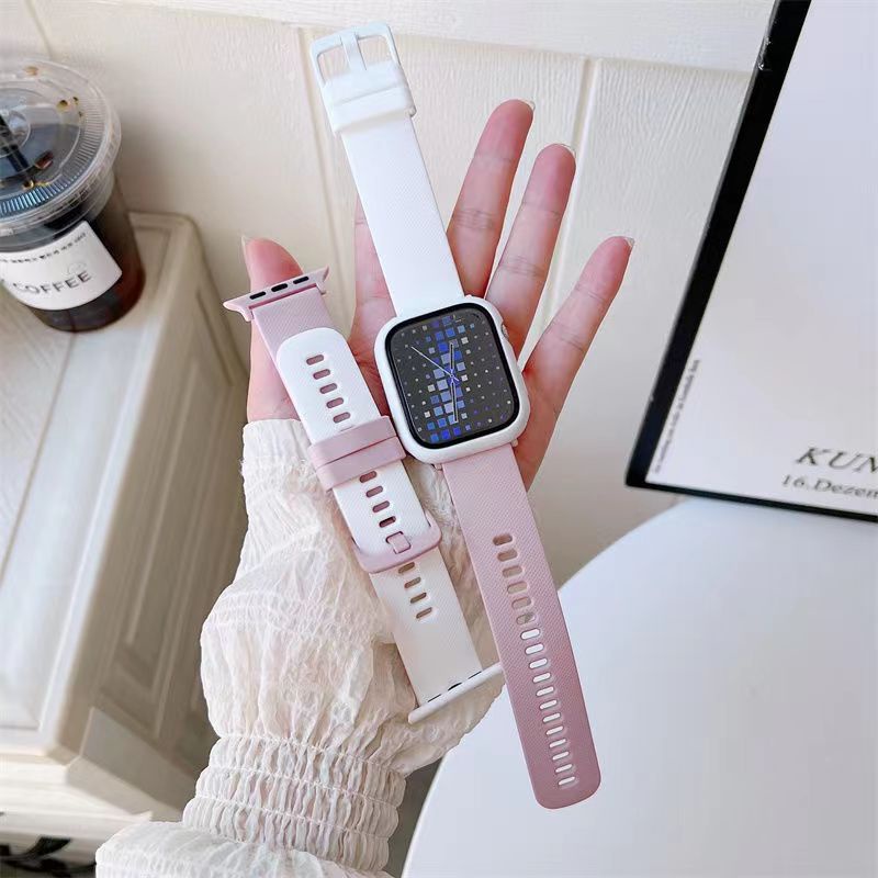 สายนาฬิกาข้อมือซิลิโคน สําหรับ Applewatch 7 SE654321สายนาฬิกาข้อมือ พร้อมเคสนาฬิกาข้อมือ สไตล์สปอร์ต สองชิ้น