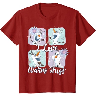 เสื้อยืดผ้าฝ้ายพรีเมี่ยม เสื้อยืด พิมพ์ลายกราฟฟิค Disney Frozen Olaf Love Warm Hugs สีสันสดใส