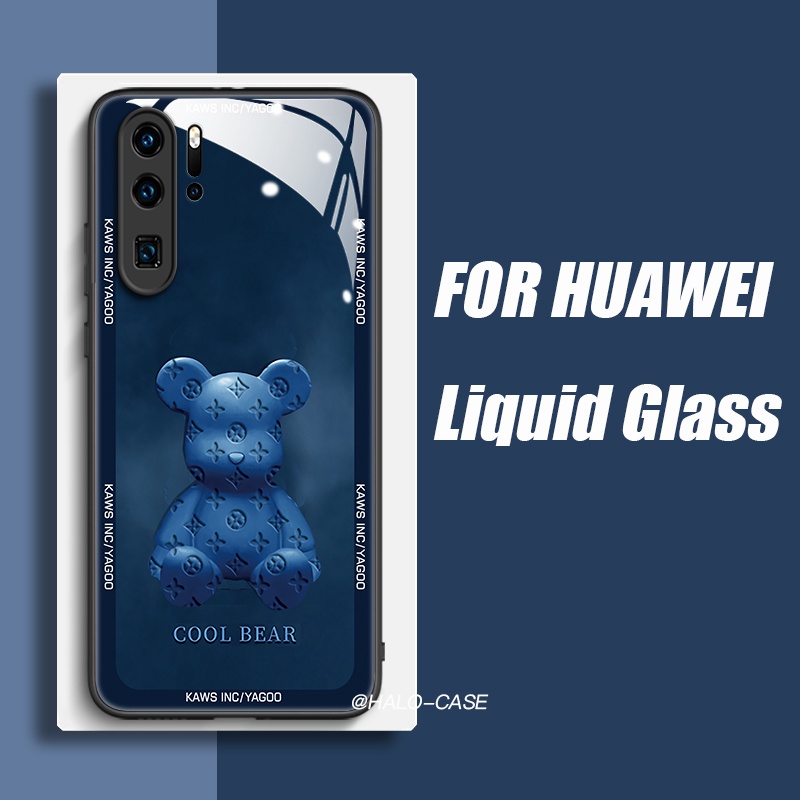 เคส Huawei P30 Pro P40 P50 Nova7SE โทรศัพท์มือถือแบบแก้ว ลายหมี 3D สําหรับ Mate30Pro