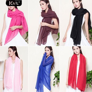 ‴แฟชั่นผ้าลินินยาวผ้าคลุมไหล่ผ้าพันคอ Shawl สีทึบ Stole Pashmina