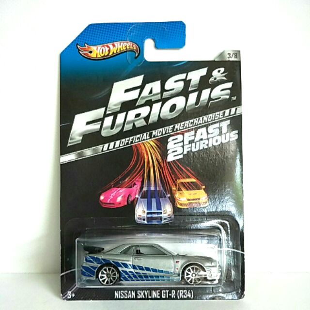 รถเหล็ก Hot wheels NISSAN SKYLINE GT-R (R34) (Fast & Furious) หางดำ ฟรีแพคกันกระแทก (ib31)