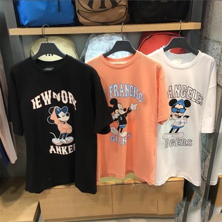 เสื้อยืดใหม่MLB ใหม่ Disney Mickey การ์ตูนตราแขนสั้นเสื้อยืดหลวมน้ำขนาดเต็มS-3XL