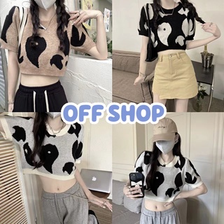 OFF SHOP พร้อมส่ง (OFF-86043) เสื้อครอปไหมพรมแขนสั้น น่ารักผ้านิ่มใส่สบายคิ้วๆ