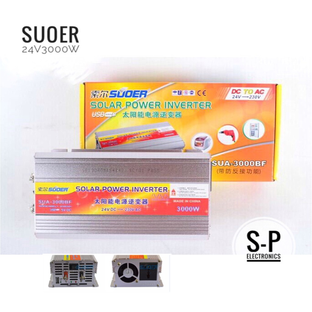 Suoerอินเวอร์เตอร์ 24V 3000VA 24V to 220V Portable Smart Power Inverterมีจอ