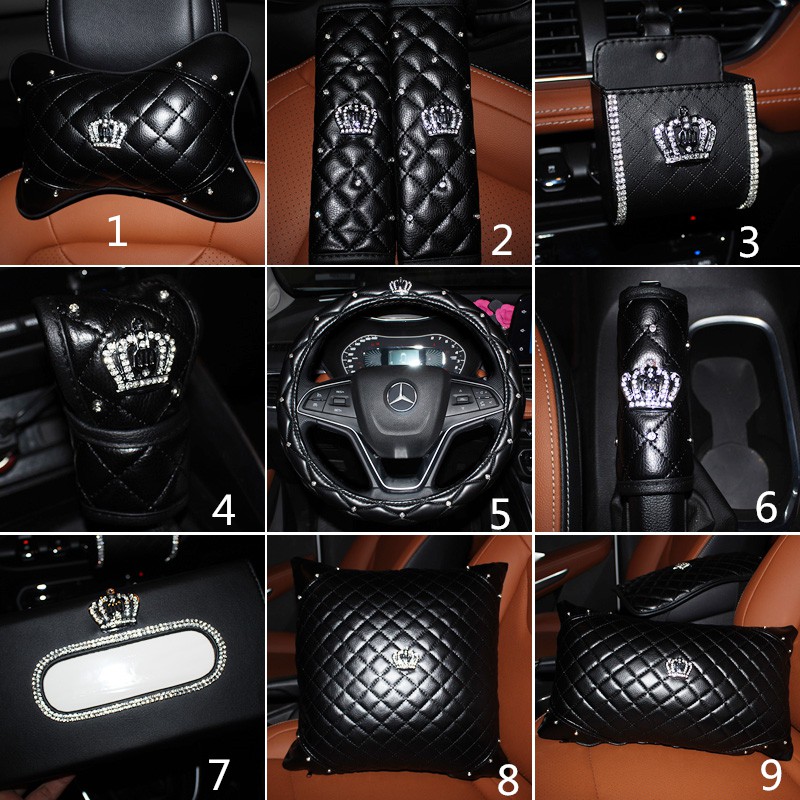 ชุดตกแต่งภายในรถ ลายมงกุฏ ปลอกเกียร์ หมอนรองศรีษะ กล่องกระดาษทิชชู ที่วางโทรศัพท์