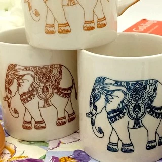 🍵🐘 SPP – LYCHANG แก้ว พร้อมฝา เซรามิค ชากาแฟ ทรงกระบอก แก้วมัค ลายไทย ลายช้าง Thai Elephant Mug w/ Lid