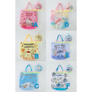 YS ·͜·♡🍁 กระเป๋าพับได้ กระเป๋าข้อปปิ้ง ลายการ์ตูน ไนล่อน Foldable bag pompompurin stitch kitty