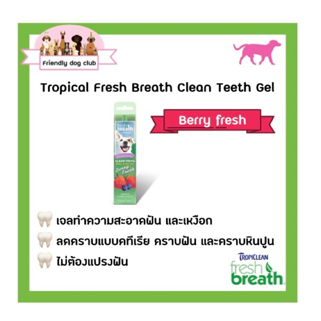 Tropiclean Fresh Breath Clean Teeth Gel Berry Fresh 2oz./59 ml เจลทำความสะอาดฟันและเหงือกสุนัข กลิ่นเบอร์รี่เฟรช