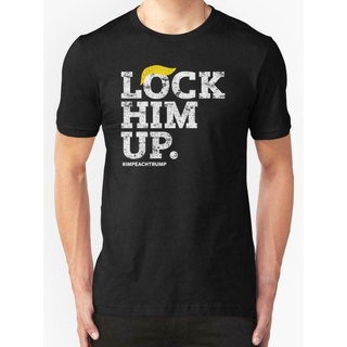 เสื้อยืด ผ้าฝ้าย พิมพ์ลาย LOCK HIM UP IMPEACH TRUMP สีดํา ไซซ์ USA EN1 แฟชั่นสําหรับผู้ชายS-5XL