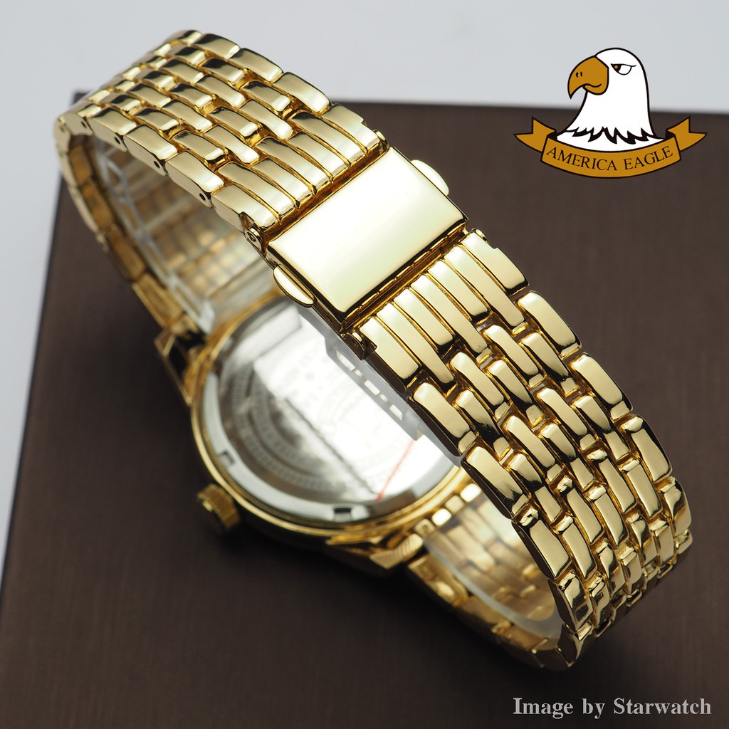✱AMERICA EAGLE นาฬิกาข้อมือสุภาพบุรุษ สายสแตนเลส รุ่น AE074G - Gold/Black