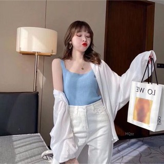 MQzz4289🐣ใหม่🐣{พร้อมส่ง} เสื้อไหมพรมสายเดี่ยว เซ็กซี่เบาๆ ผ้ายืดได้ น่ารักมากก Free Size