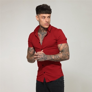 New Mens Spring Summer Brand Sports Short Cool Casual Fashion Breathable Fitness Clothing Turn-down Collar Short Sleeve Shirts