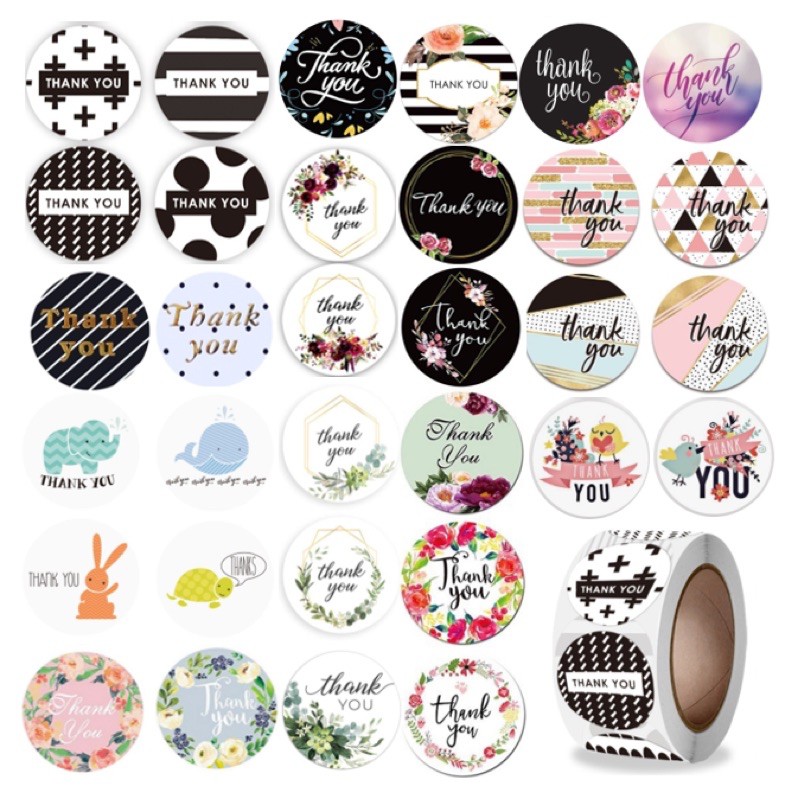 (SET 5) Sticker thank you สติกเกอร์ขอบคุณ สติ๊กเกอร์ขอบคุณ ติดฉลาก ติดกล่อง ซอง แบบดวง