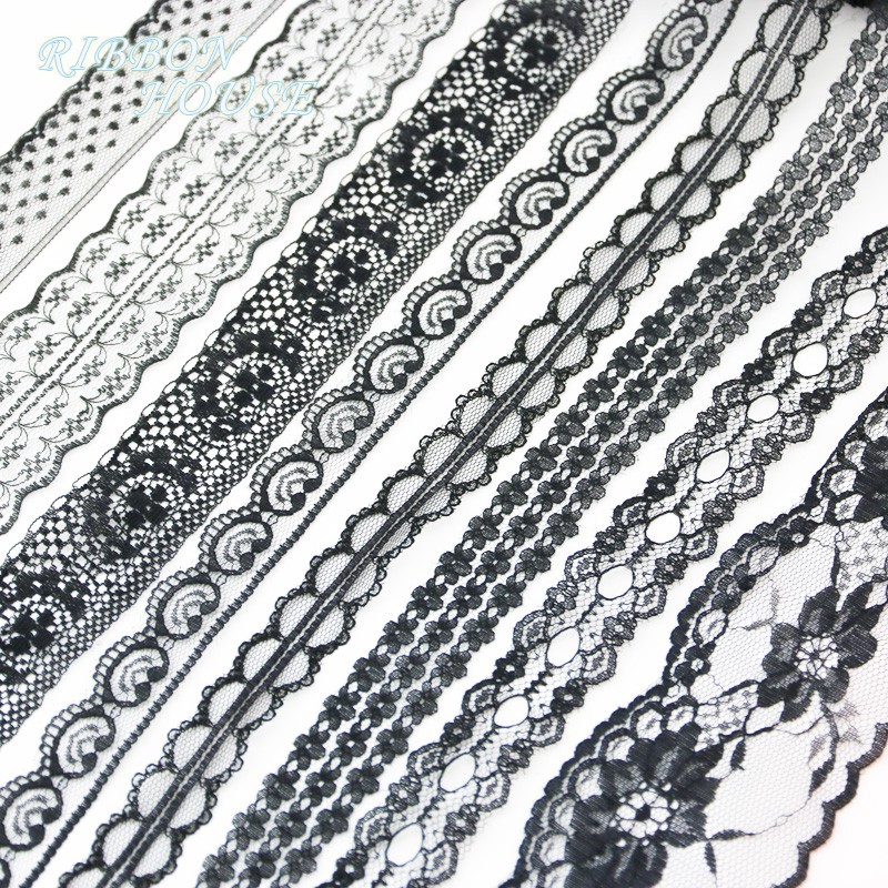 ริบบิ้นลายลูกไม้สีด ํา 10 หลา / ม้วน