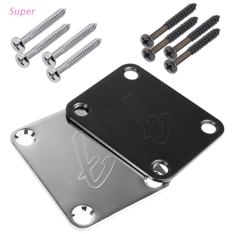 4-Bolt Electric Guitar Replacement Neckplate Bass Metal Neck Plate with Screws for Fender Strat Tele or Basses Black 