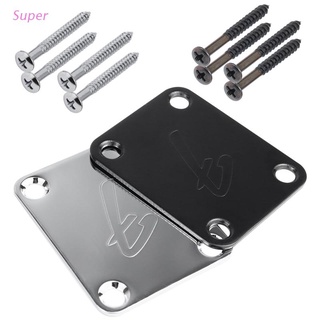 Super 70s F Logo Strat/Tele 4-Bolt Chrome/Black Guitar Neck Plate Neckplate w/Screws