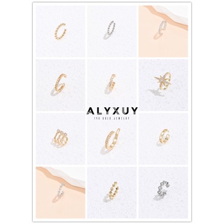 Alyxuy ต่างหูห่วง สเตนเลส ชุบทอง 14K ขนาดเล็ก เรียบง่าย ไม่ต้องเจาะ (ขาย 1 ชิ้น)