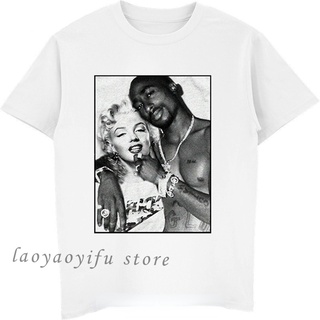 เสื้อยืดผ้าฝ้าย เสื้อยืด พิมพ์ลายกราฟฟิค Marilyn Monroe 2Pac Tupac Shakur สไตล์ฮาราจูกุ เรโทร แฟชั่นฤดูร้อน สําหรับผู้ชา