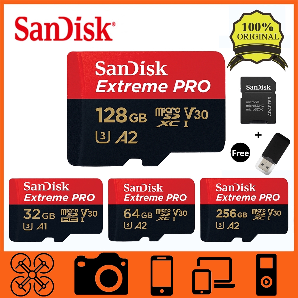 การ์ดหน่วยความจำ SanDisk Extreme Pro การ์ดหน่วยความจำ microSDHC SDXC UHS-I 128GB / 64GB / 32GB