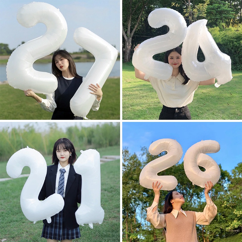 Ins 0-9 ลูกโป่งดิจิทัล อลูมิเนียม สีขาว พร็อพถ่ายรูป สําหรับเด็กผู้หญิง