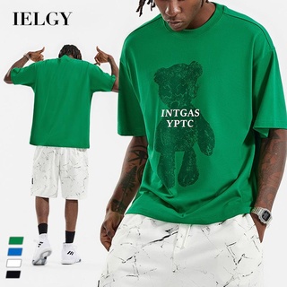 Ielgy เสื้อยืด พิมพ์ลายหมี อินเทรนด์ประจําชาติ สําหรับผู้ชาย