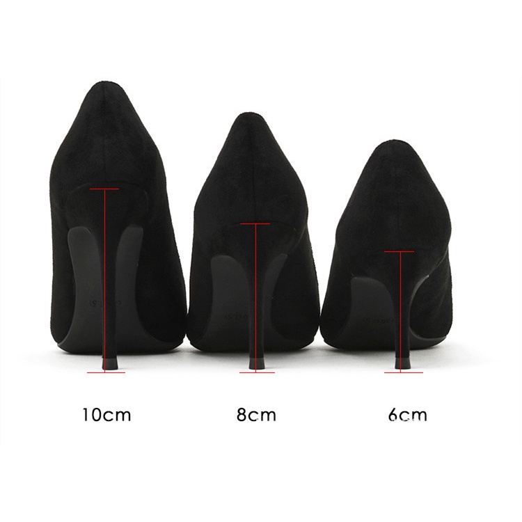 รองเท้าส้นเข็มใหญ่ ขนาด 38-43, ส้นสูง 3-5 นิ้ว, หนังกลับ, สีดำ