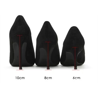 รองเท้าส้นเข็มใหญ่ ขนาด 38-43, ส้นสูง 3-5 นิ้ว, หนังกลับ, สีดำ