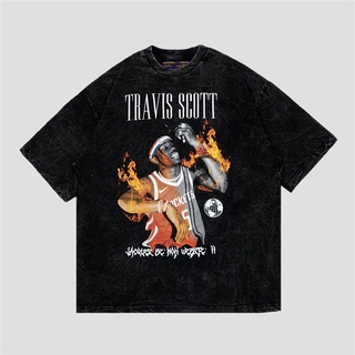 เสื้อยืด ขนาดใหญ่ พิมพ์ลายไมโครโฟน Travis Scott