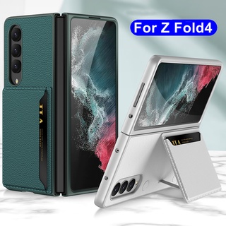 Gkk เคสโทรศัพท์มือถือหนังแข็ง ฝาพับ พร้อมช่องใส่บัตร ขาตั้ง สําหรับ Samsung Galaxy Z Fold 4 Fold4