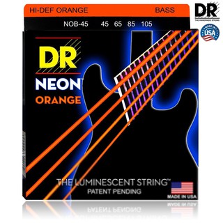 DR Strings NOB-45 สายกีตาร์เบส 4 สาย แบบเคลือบ สีส้ม เรืองแสง (Medium, 45/105) ** Made in U.S.A. **