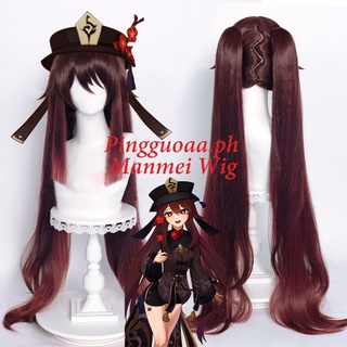 Manmei Genshin Impact HuTao Cosplay Wig 110cm Long Wig Brown Wig Heat Resistant Synthetic Hair