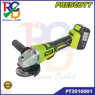 PRESCOTT เครื่องเจียร์ไร้สาย 21V  4นิ้ว 100mm. Brushless รุ่น PT2010001 (แบตเตอรี่ 2 ก้อนพร้อมที่ชาร์จ)