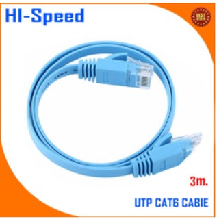 FLAT UTP CAT 6 Cable 3 M. สายแลนแบบแบน CAT6 ยาว 3 เมตร. สีฟ้า