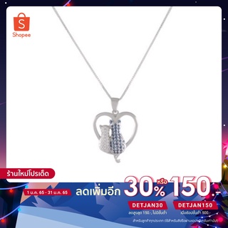 (ลด 150.- โค้ด DETJAN30) สร้อยคอ Couple Cat Heart Pendant Necklace Sterling Silver