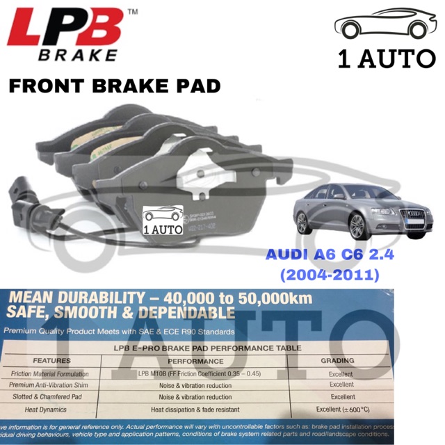LPB e-PRO SEMI METALLIC ผ้าเบรคหน้า AUDI A4 B7 A6 C6 2.0 2.4 3.0 (2004-2011)