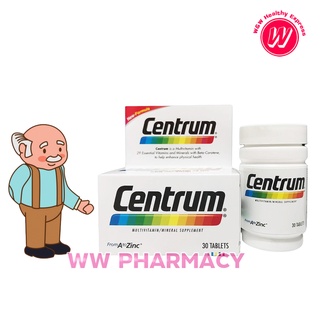 อาหารเสริมเซนทรัม Centrum multivitamin a - zinc 30 tab วิตามินรวม เกลือแร่รวม 29 ชนิด ผสม เบต้าแคโรทีน