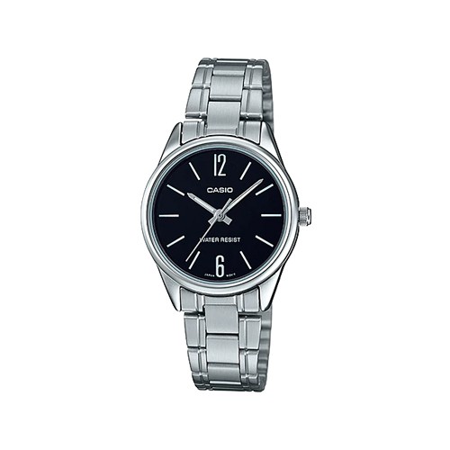 CASIO นาฬิกาข้อมือผู้หญิง สายสแตนเลส สีเงิน รุ่น LTP-V005D,LTP-V005D-1B,LTP-V005D-1BUDF