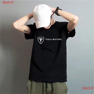 Sort.V New เสื้อยืดผ้าฝ้ายพิมพ์ลาย Tesla แฟชั่นสำหรับผู้ชาย เสื้อยืดพิมพ์ลาย