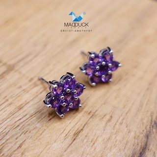 Madduckjewels ต่างหูเงินแท้ ต่างหูพลอยแท้ อเมทิสต์ (Amethyst) ชุบโรเดียม ER2107