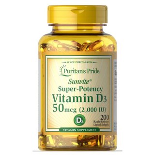 Vitamin D3 2000 IU 50 mcg { 200 เม็ด } Puritans Pride