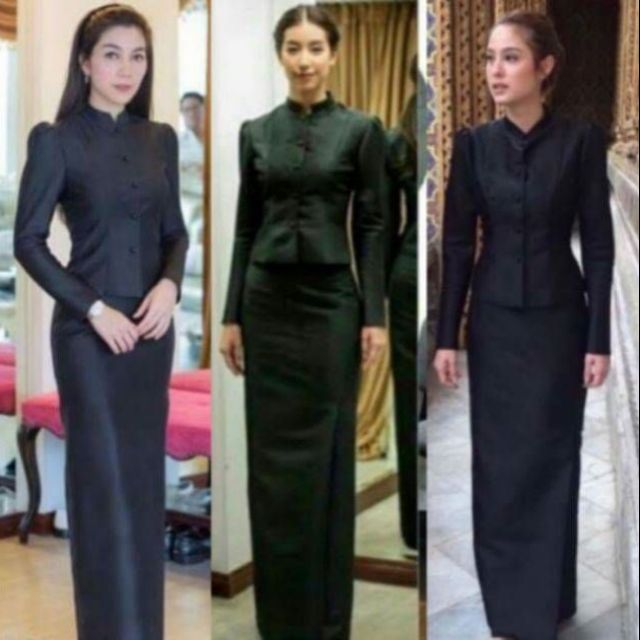 ชุดไทยจิตรลดาสีดำ ผ้าไหมอิตาลีอัดกาวซับในทั้งชุดทรงสวย