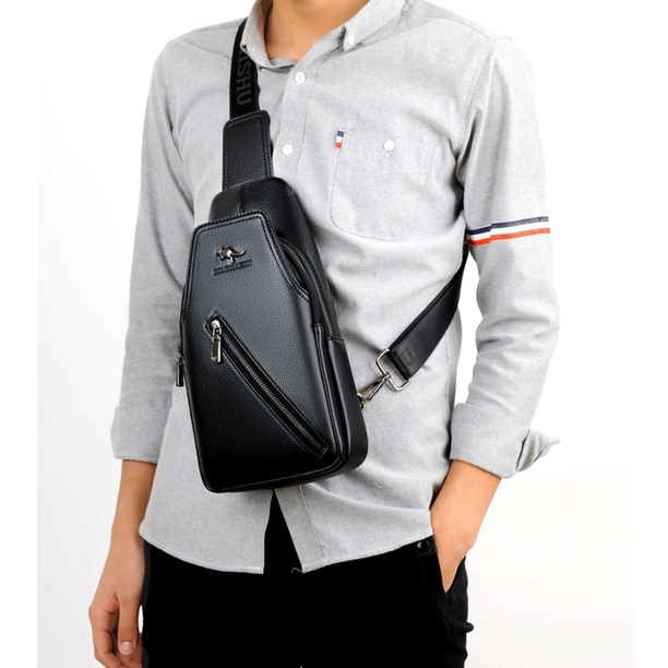 กระเป๋าหนังคาดหน้าอกแฟชั่นผู้ชายหนัง cowhide กระเป๋าผู้ชายแนวทแยง tide chest bag